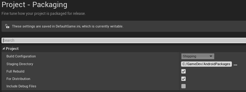 Project Packing Settings