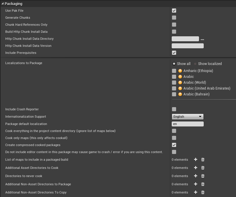 Project Packing Settings